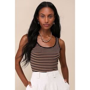 Lulus Essential Aspect Brown And Black Striped Ribbed Tank Top - Size S
